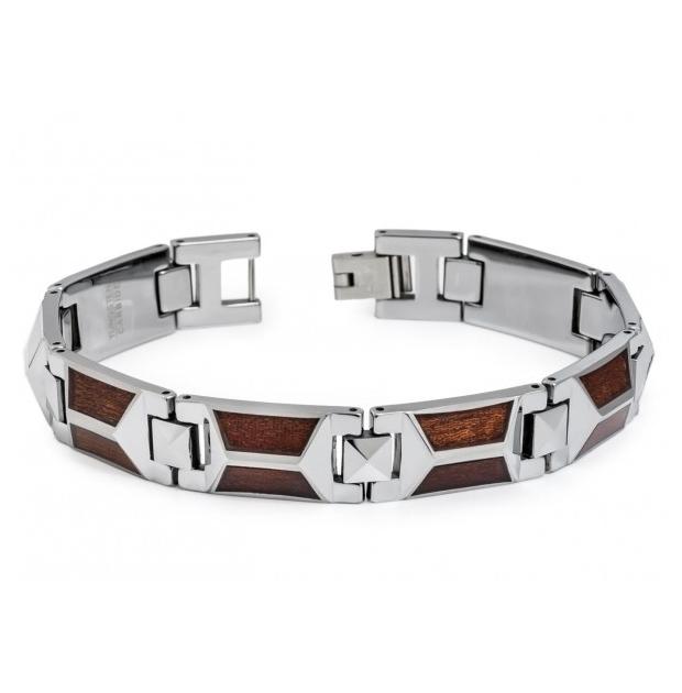 High Polished Tungsten Carbide Bracelet With Trapezoid-shaped Hawaiian Koa Wood Inlay