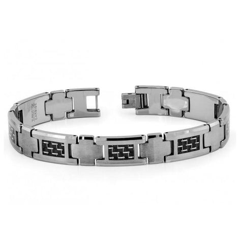 High Polished Tungsten Carbide Bracelet With Square-shaped Black & Silver-color Carbon Fiber Inlay