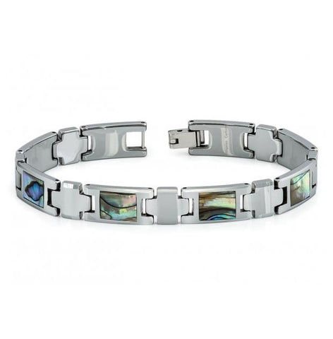 High Polished Tungsten Carbide Bracelet With Abalone Shell Inlay