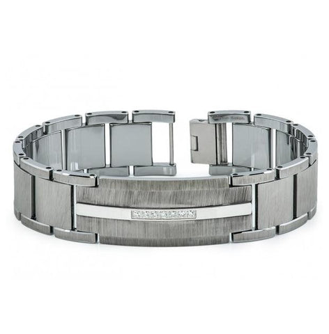 Rough Scratched Finish Tungsten Carbide Id Bracelet With 7 Czs Inlay