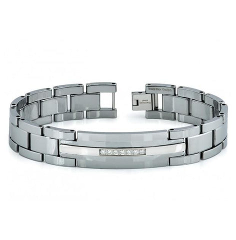 High Polished Tungsten Carbide Id Bracelet With 7 Czs Inlay