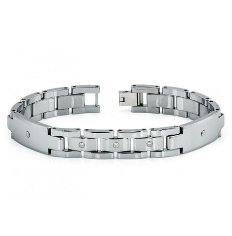 High Polished Tungsten Carbide Id Bracelet With 5 Czs Inlay