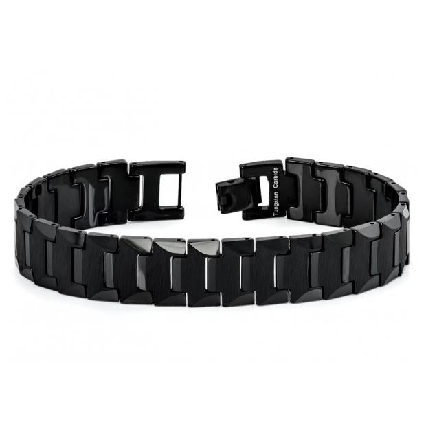 Brushed & High Polish Black Enamel Plated Tungsten Carbide Link Bracelet