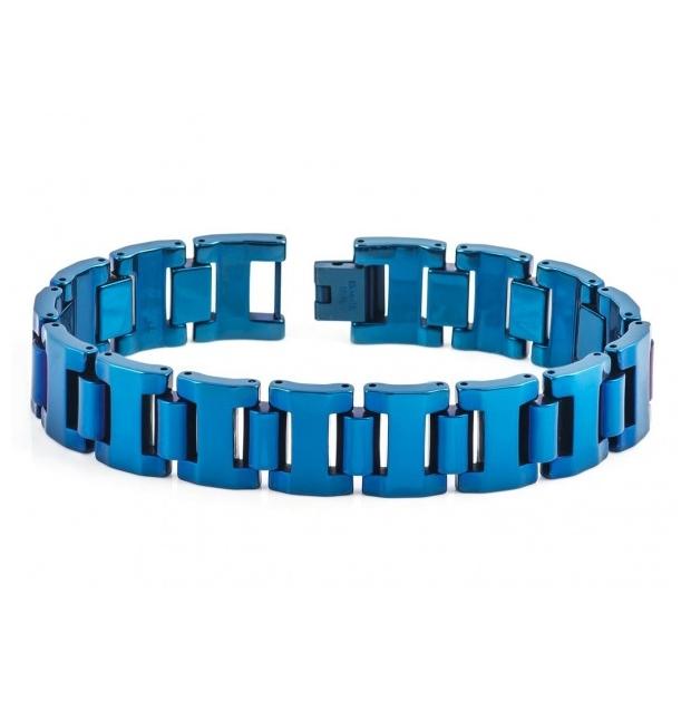 Blue Ip Tungsten Carbide High Polished Heavy Designer Link Bracelet