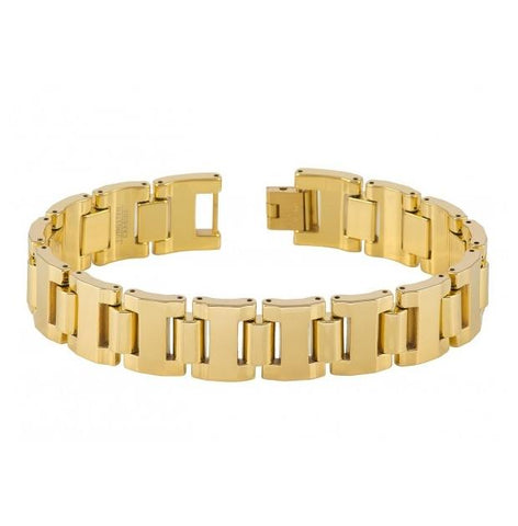 Yellow Gold Ip Tungsten Carbide High Polished Heavy Designer Link Bracelet