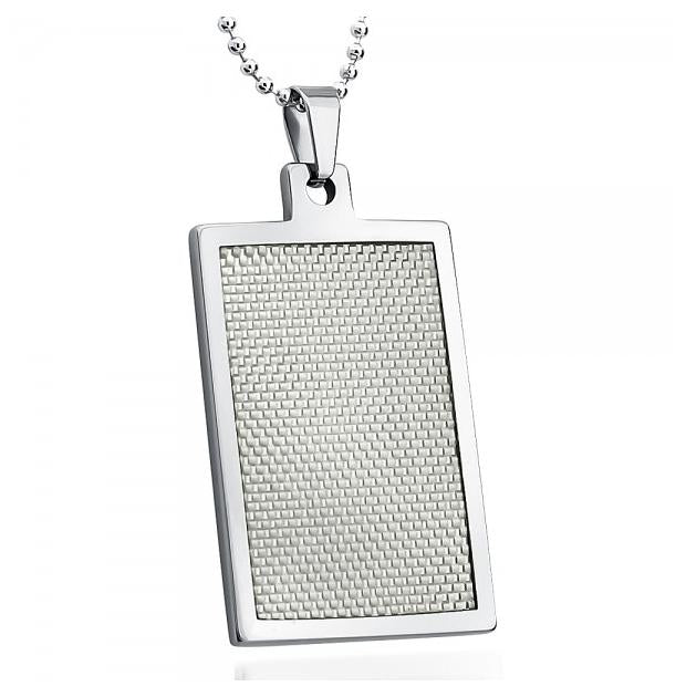 High Polish Tungsten Carbide Dog Tag Pendant With Grey Carbon Fiber Inlay