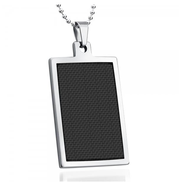 High Polish Tungsten Carbide Dog Tag Pendant With Black Carbon Fiber Inlay