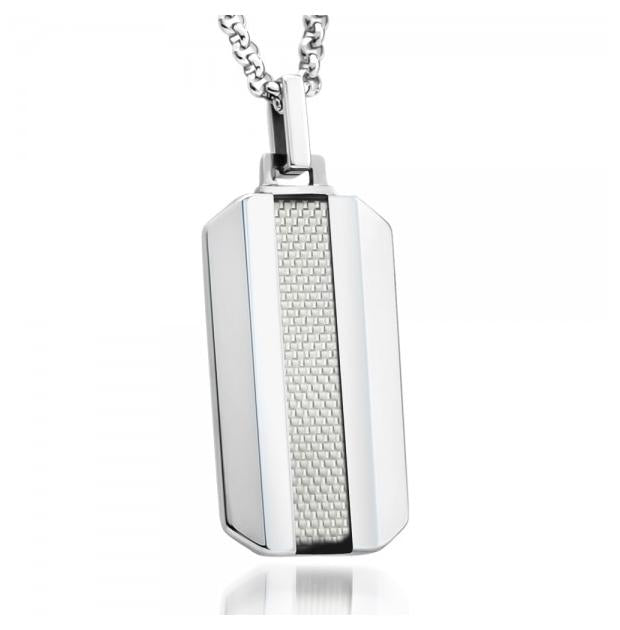 High Polish Dog Tag Pendant With Light Gray Carbon Fiber Inlay