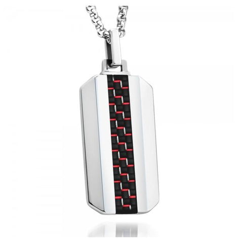 High Polish Dog Tag Pendant With Black & Red Carbon Fiber Inlay - Approx. 0.75" X 1.5"