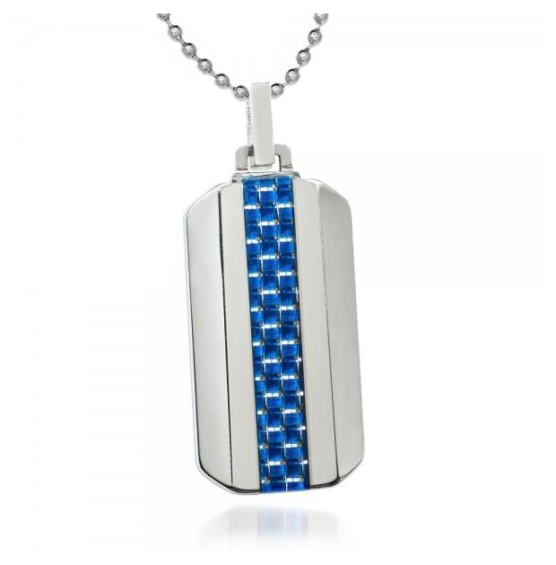 High Polish Dog Tag Pendant With Blue Carbon Fiber Inlay