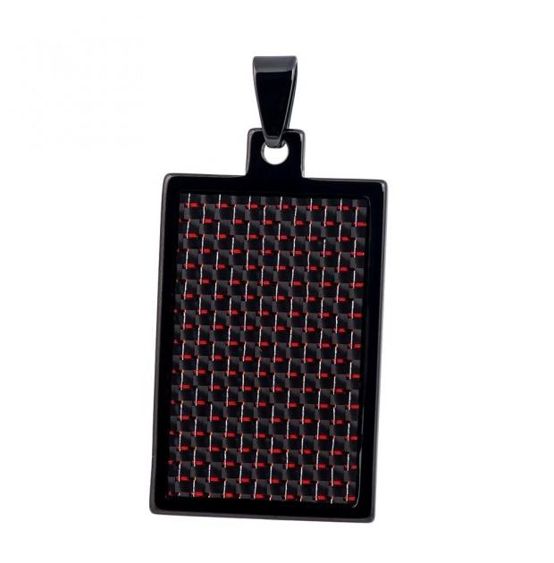 High Polish Black Ip Tungsten Carbide Dog Tag Pendant With Red & Black Carbon Fiber Inlay