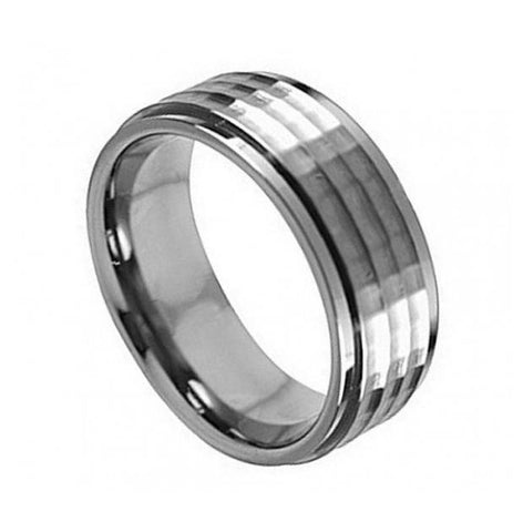 Titanium Ring Stepped Down Edge Hammered Center 8mm, <b>size: 10</b>