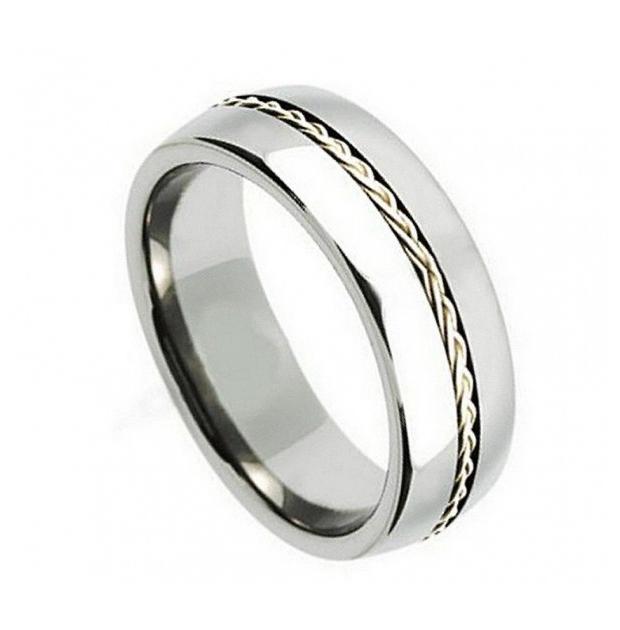 Titanium Ring Grooved With Braided Sterling Silver Inlay 8mm, <b>size: 10</b>