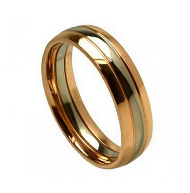 Titanium Ring Two-tone Domed Rose Gold Plated - 6mm, <b>size: 10</b>