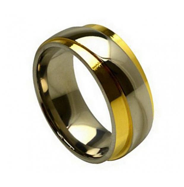 Titanium Ring Two-tone Raised Diagonal-split Yellow Gold Plated 8mm