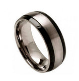 Titanium Ring Brushed Center And Black Grooved Sides, <b>size: 10</b>