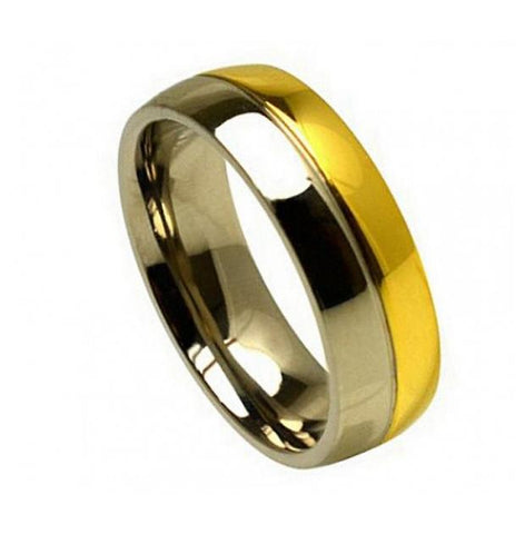 Titanium Ring Two-tone Grooved Split-center Yellow Gold Plated 6mm, <b>size: 12</b>