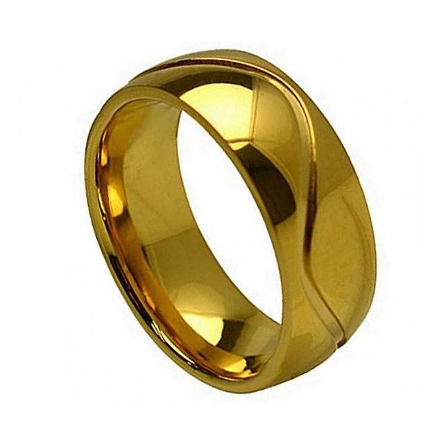 Titanium Ring Yellow Gold Plated With Celtic Groove Domed Edge 8mm