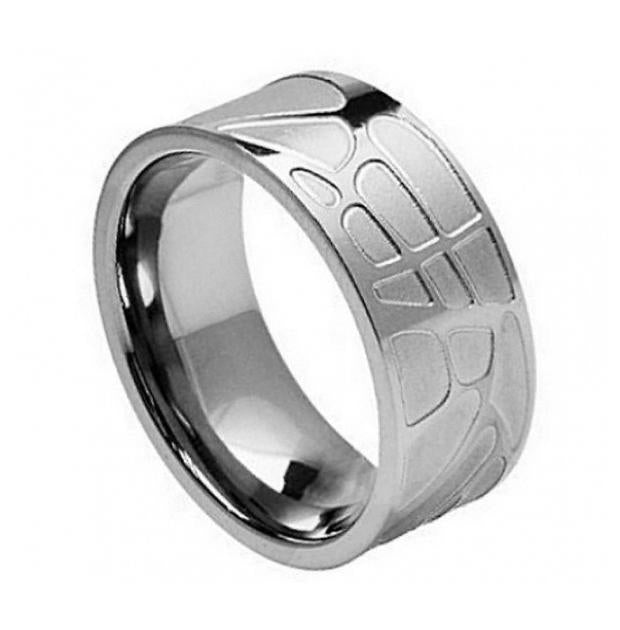 Titanium Ring Flat Brushed With Carved Design8mm