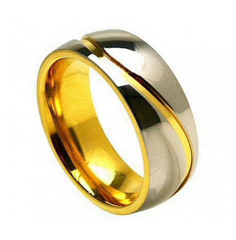 Titanium Ring Grooved Celtic Yellow Gold Plated Edge 7mm