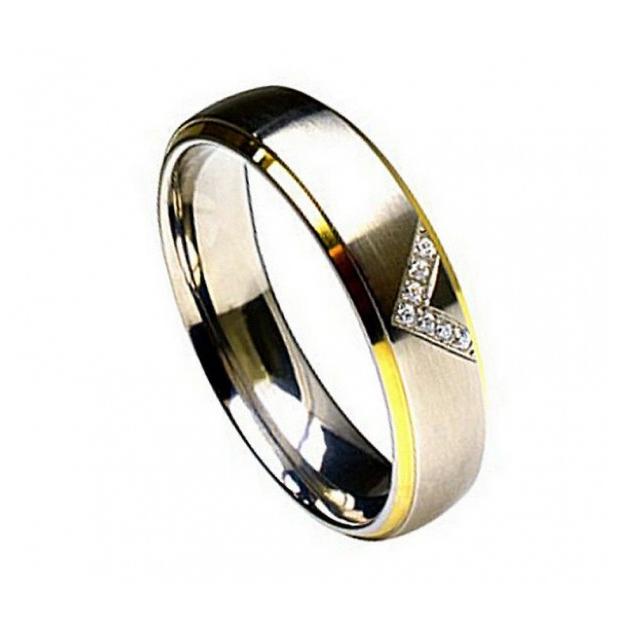 Titanium Ring Two-toned With 7 Round-cut Cubic Zirconia 6mm, <b>size: 10</b>