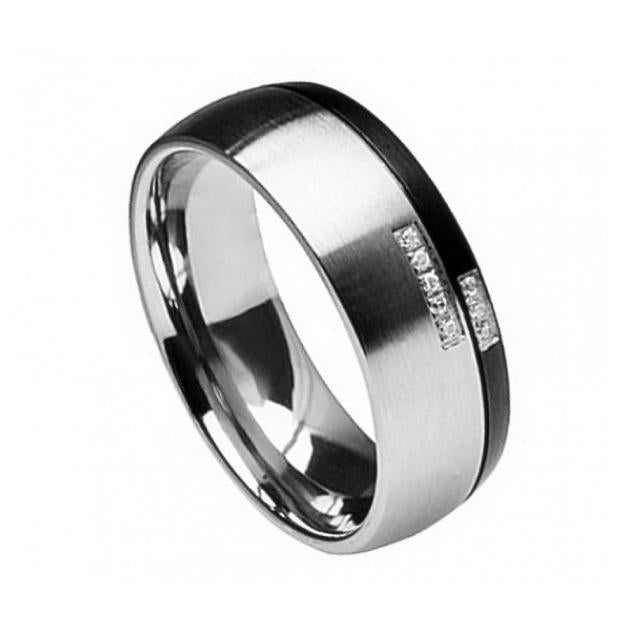 Titanium Ring Black & Gun Metal Split With 8 Round-cut Cubic Zirconia 8mm, <b>size: 10</b>