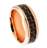 Titanium Ring Rose Gold Plated High Polished Beveled Edge With Red Carbon Fiber Inlay - 8mm, <b>size: 10</b>