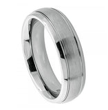 Titanium Ring Domed Brushed Center High Polish Ridged Edge - 6mm, <b>size: 10</b>