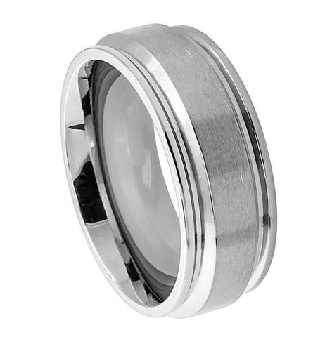 Titanium Ring Raised Brushed Center Stepped Edge - 8mm, <b>size: 10</b>