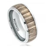 Titanium Ring High Polished Domed With Ashen Zebra Rosewood Inlay - 8mm, <b>size: 10</b>