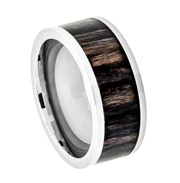 Titanium Ring Pipe Cut With African Blackwood Inlay - 9mm, <b>size: 10</b>