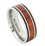 Titanium Ring Flat With Hawaiian Koa Rosewood Inlay - 9mm, <b>size: 10</b>