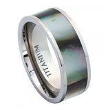 Titanium Ring Pipe Cut With Black Gradient Abalone Inlay - 8mm, <b>size: 10</b>