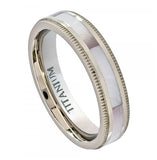 Titanium Ring Pipe Cut Milgrain Edge With Creamy Pinkish Hued Mother Of Pearl Inlay - 5mm, <b>size: 5</b>