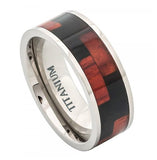 Titanium Ring Pipe Cut With Blackwood & Hawaiian Koa Rosewood Z Pattern - 8mm, <b>size: 10</b>