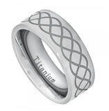 High Polished Pipe-cut Titanium Ring With Laser Engraved Infinity Design - 8mm, <b>size: 10</b>