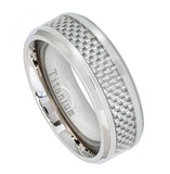 High Polished Titanium Ring With Light Grey Carbon Fiber Inlay Beveled Edge 8mm, <b>size: 10</b>