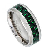 High Polished Titanium Ring With Green Carbon Fiber Inlay Beveled Edge 8mm, <b>size: 10</b>