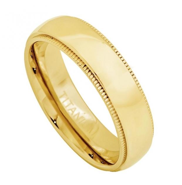 Yellow Gold Plated Domed Titanium Ring With Milgrain - 5mm, <b>size: 10</b>