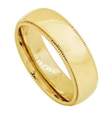 Yellow Gold Plated Domed Titanium Ring With Milgrain - 7mm, <b>size: 10</b>