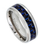 Titanium Ring High Polished Beveled Edge With Blue Carbon Fiber Inlay 8mm, <b>size: 10</b>