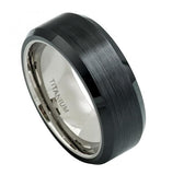 Titanium Ring Base With Brushed Black Ceramic Center & High Polished Beveled Edge - 8mm, <b>size: 10</b>