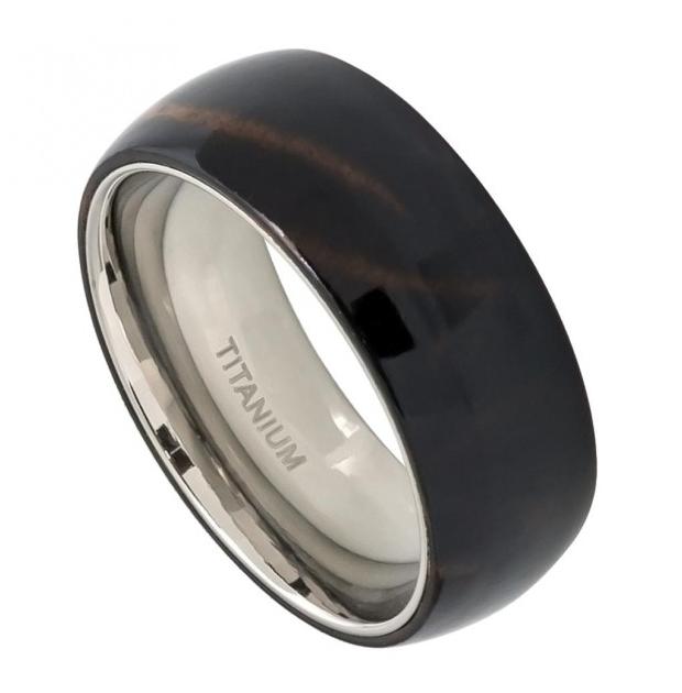 Domed Titanium Ring With African Black Wood Inlay - 8mm, <b>size: 10</b>