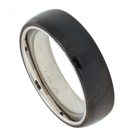 Domed Titanium Ring With African Black Wood Inlay - 6mm, <b>size: 10</b>