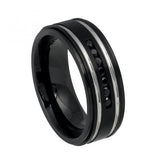 Black Ip Titanium Ring High Polish Double Grooved With 7 Black Czs - 8mm, <b>size: 10</b>