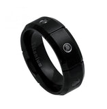 Black Ip Titanium Ring Multi-grooved Beelewith Six Black Czs - 8mm, <b>size: 10</b>