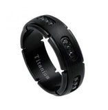 Black Ip Titanium Ring With 18 Black Czs - 8mm, <b>size: 10</b>