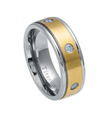 Two-tone Yellow Ip Titanium Ring With Six White Czs - 8mm, <b>size: 10</b>