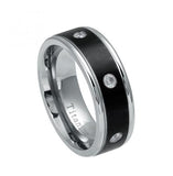 Two-tone Black Ip Titanium Ring With Six White Czs - 8mm, <b>size: 10</b>