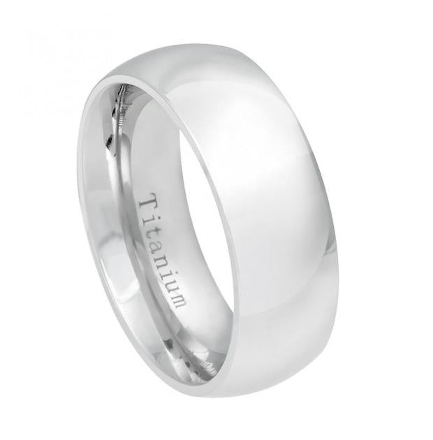 White Titanium Classic Domed Ring - 8mm, <b>size: 10</b>